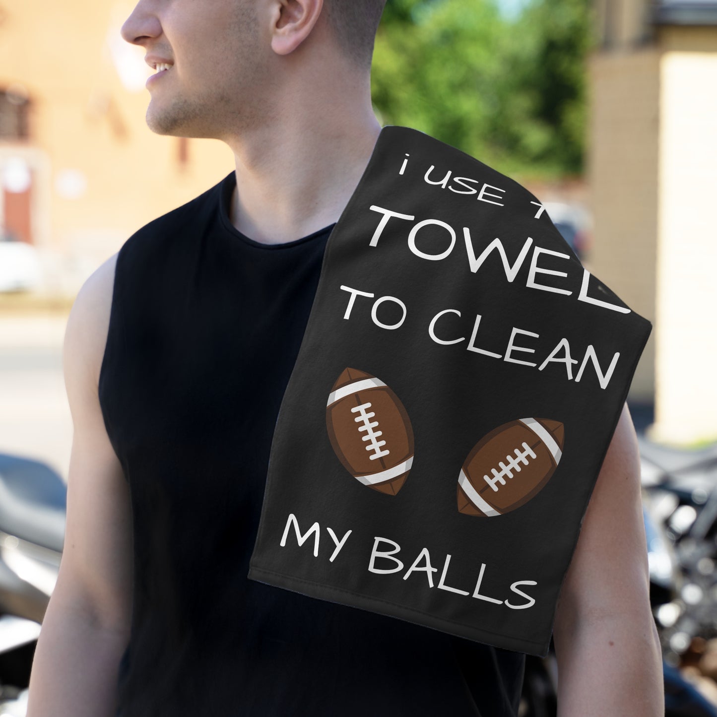 Funny Football Towel – "I Use This Towel to Clean My Balls" – Perfect for Game Day