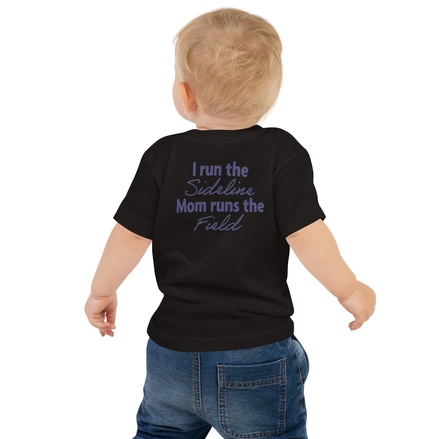 Cat-5 I run the sideline, Mom runs the field | Baby Jersey Short Sleeve Tee