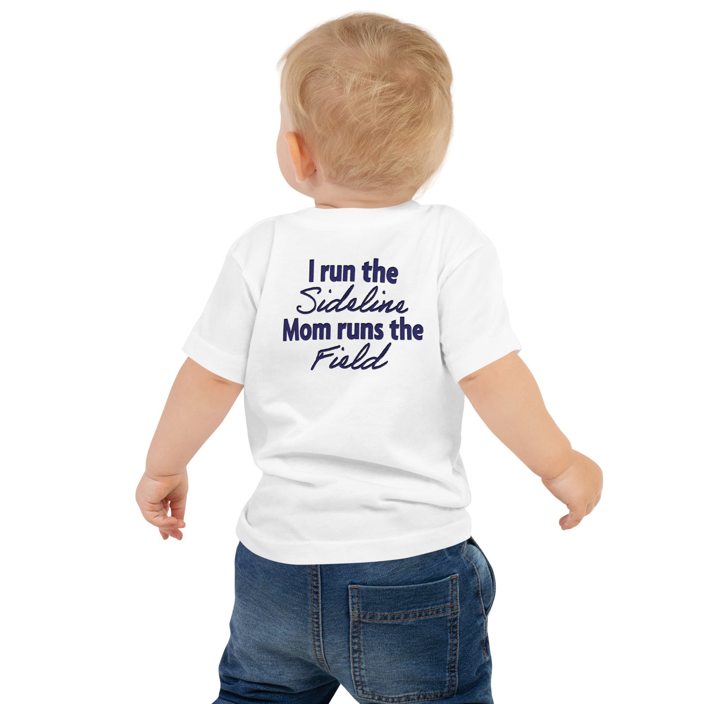 Cat-5 I run the sideline, Mom runs the field | Baby Jersey Short Sleeve Tee