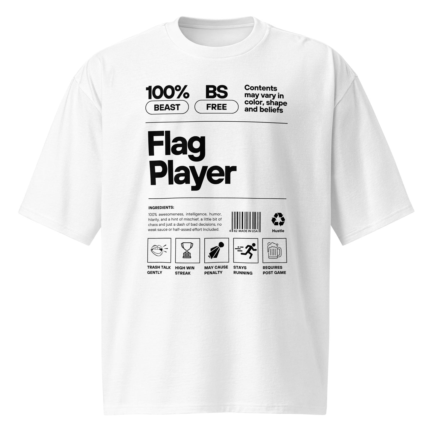 100% Flag Player - Oversized heavyweight flag football t-shirt