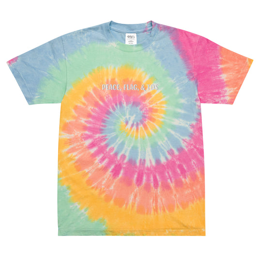 Peace, Flag, & TDs | Oversized tie-dye Flag Football t-shirt | Embroidered