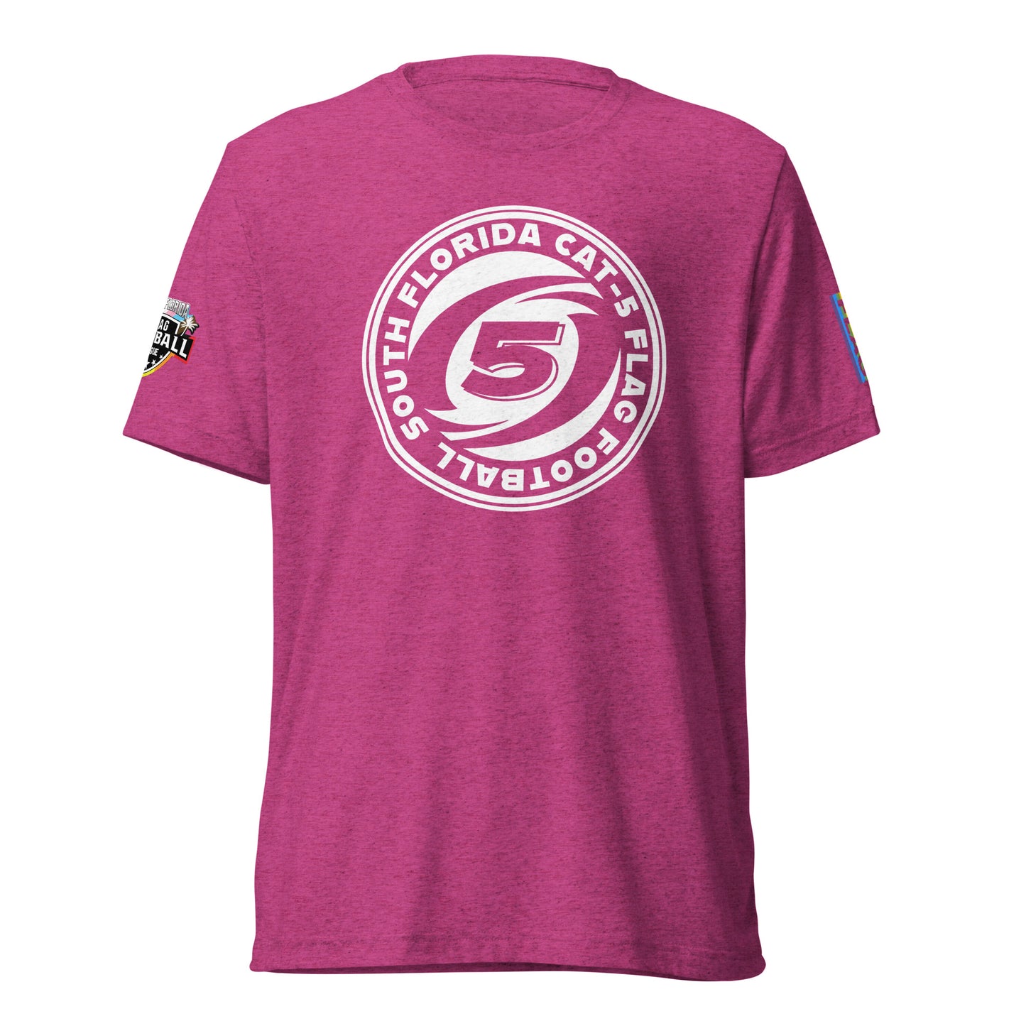 Cat-5 Primary Logo on chest | SFFFL + Pride Flag Logo on short sleeves