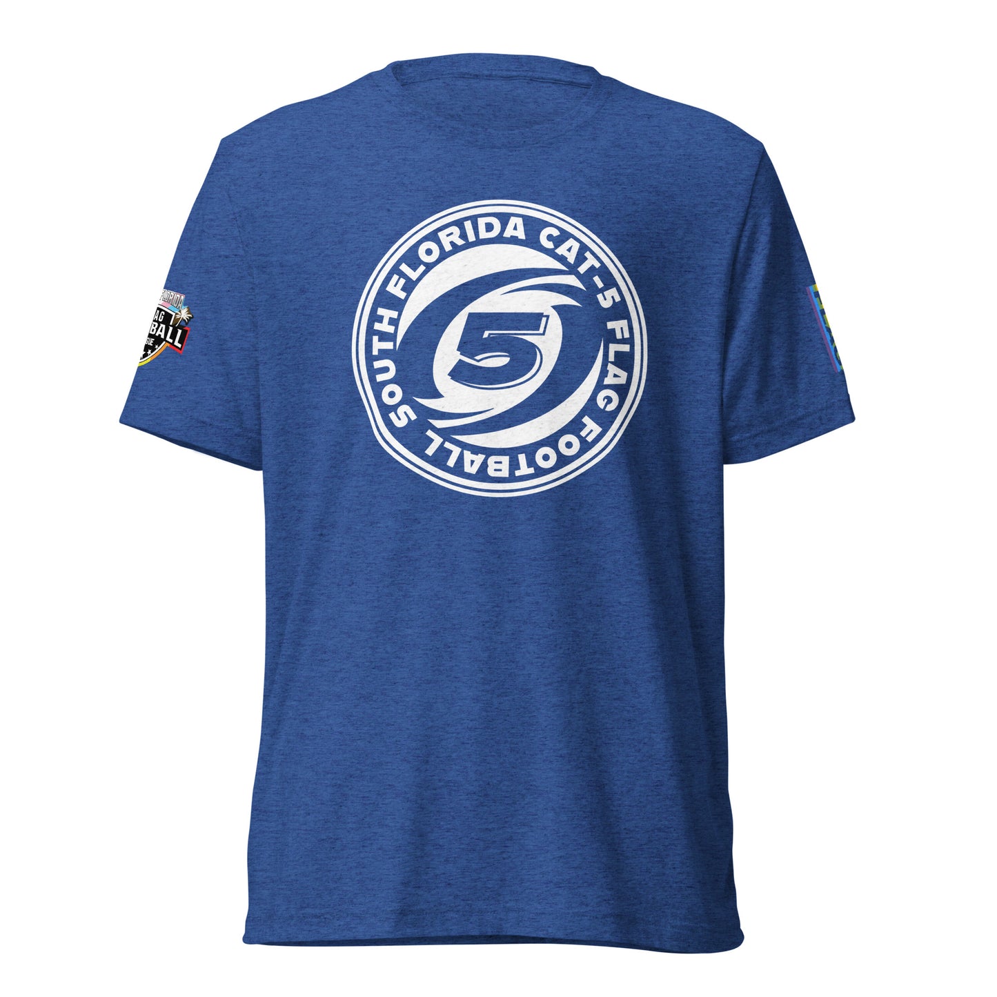 Cat-5 Primary Logo on chest | SFFFL + Pride Flag Logo on short sleeves